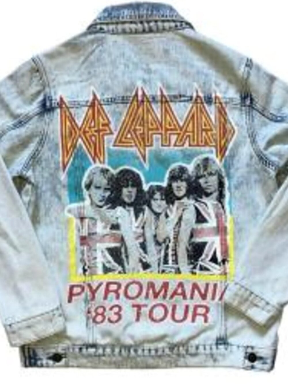 VINTAGE STYLE DEF LEPPARD ACID WASH DENIM JACKET  1983 TOUR